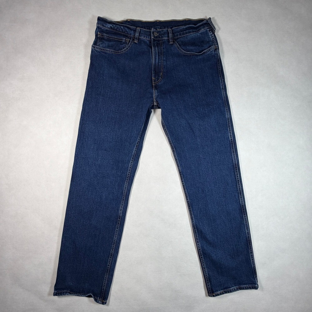 Levis Workwear 505 Regular Fit Mens Jeans Dark Wash Indigo 35x32 Straight Leg - Picture 3 of 11